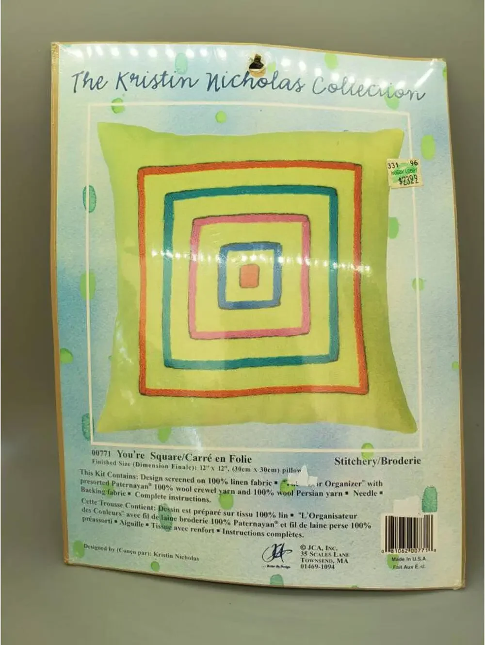Kristin Nicholas You're Square Pillow Stitchery Crewel Kit Needlepoint, Unused